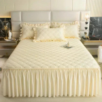 Kvaliteetsem nahas&otilde;bralik harjatud voodi seelik, &uuml;heosaline lamineeritud puuvillane voodi seelik, &uuml;he- ja kahekordse volangiga voodi kate bed skirt 200x220cm