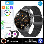 2024. aasta nutikell meeste k&auml;ekell 4 Pro AMOLED HD-ekraaniga Bluetooth-k&otilde;ne NFC terviseseire nutikell 2024 uus kell GT4 jaoks Silicone+Leather+Milan must
