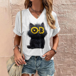 Suvine Naiste T-s&auml;rk Kassi Prindiga Vabaaja L&uuml;hikeste Varrukatega 3D T-s&auml;rgid Mood Streetwear V-kaelusega Pullover Naiste Suurem&otilde;&otilde;dulised R&otilde;ivad XL
