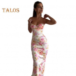 Naiste Seksikas Paelaga Kleit Suspendritega Varrukateta Pikk Kleit Lilleprindiga Seljaosata Puusi &Uuml;mbritsev Peokleit XL roosa