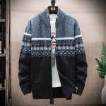 Meeste s&uuml;gis- ja talvine vabaaja kampsun jakk soe kootud kampsun kapuutsiga kapuuts L sinine