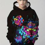 V&auml;rviline pusle Rubiku kuubik 3D Prindiga Poiste vabaaja pullover, pikkade varrukatega kapuutsid Poiste dressipluus Kevads&uuml;gis Lastele m&otilde;eldud pusad 100CM