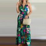 Suvine uus tr&uuml;kitud seljata seksikas kleit naiste moe p&auml;itsetega k&otilde;rge v&ouml;&ouml;kohaga vabaaja kleit naistele Elegantne lilleline p&uuml;hade pikad kleidid 24569 S kollane