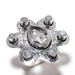 Rainbow Moonstone, White Topaz 925 Sterling Silver Jewelry Ring Size 10 h1d41