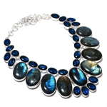 Looduslik labradoriit, sinine topaas 925 sterlingh&otilde;be ehted kaelakee 18 H2M71