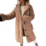 Naiste talvejope paks fliisist alla keeratav krae, pikad varrukad, n&ouml;&ouml;biga &uuml;hev&auml;rviline keskmise pikkusega soojapidavus M khaki