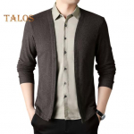 Meeste s&auml;rk v&otilde;lts kaheosaline kardigan, alla keeratav krae, &uuml;herealine pikkade varrukatega, v&auml;rviga sobiv kootud pidulik &auml;ri stiil top M pruun