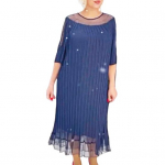 Naiste kleit poolvarrukaga O kaelusega Kahekihiline v&otilde;rk, lapiline volang &auml;&auml;ris Pluss suuruses &uuml;hev&auml;rviline vaba s&auml;&auml;re keskpaigani, triibuline pehme daam kevadsuvine midi L roosa