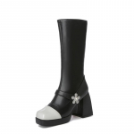 Naiste k&otilde;rge kontsaga poolsaapad s&uuml;gistalvised uued veekindlad platvormid paksu kontsaga v&auml;rvi kontrastiga suured s&auml;&auml;re keskkoha saapad 34 must