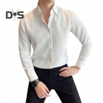 Meeste kevads&uuml;giss&auml;rk Prantsuse stiilis lahtik&auml;iv krae Slim Fit vahvlitekstuur &Uuml;herealised pikad varrukad puhast v&auml;rvi keskmise pikkusega noor ametlik &auml;ri M must