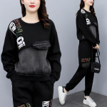 Naiste Pluss Suuruses Kaheosaline Komplekt Lapit&ouml;&ouml; Denim Pikkade Varrukatega Jakk ja P&uuml;kste Komplekt Naiste Mood Kaheosaline Komplekt M