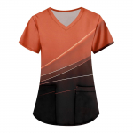 Naiste moeprindiga l&uuml;hikeste varrukatega V-kaelusmustriga topsid Taskuga t&ouml;&ouml; T-s&auml;rgid M kohv