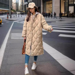 Design Sense Diamond Grid keskmine pikk lahtine puuvillane jope 2024, uus talve naiste kontrastne kapuutsiga pikk parkas naiste mantel S khaki