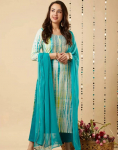 Naiste disainer Kurta Pant Dupatta komplekt kleit India Bollywoodi top tuunika Salwar &uuml;likond Kurti S helesinine v&auml;rv