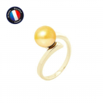 PERLINEA - Bague V&eacute;ritable Perle de Culture d'Eau Douce Ronde 8-9 mm - Colori Gold - Or Jaune - Bijou Femme