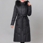 P&auml;ris karusnahast kraega talvine pikk udunjope naistele, vintage parka kapuutsiga, elegantne, paks, soe, valge pardi udusulgedest mantlid, naiste pealisr&otilde;ivad M must