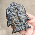 Hiina Tiibet Hongshani Kultuur Antiikne Looduslikust Meteoriidist Nikerdatud Kahekordne Figuur Maskott Kollektsioon Ehted Dekoratsioon Ripats Kingitus 02712