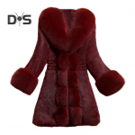 Keskealised naiste mantel udune kunstkarusnahk Slim Fit V kaelus Kuulsuste balli pidulik mantel Elastne v&ouml;&ouml;koht keskmise pikkusega k&uuml;lmakindlad talvised &uuml;ler&otilde;ivad XL veinipunane v&auml;rv