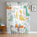Multifilmi dinosauruste t&uuml;llkardinad elutuppa Prinditud l&auml;bipaistev Voile kardin Magamistoa akende varjestus kardinad Rulood Kodukaunistus W135 x H115cm x1&Rod Pocket