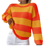 Naiste vabaaja triibuline sviiter, pikkade varrukatega pullover, laia kaelusega kampsun S must