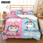 Unicorn multikas 3D voodipesukomplekt Tekikatted Padjap&uuml;&uuml;rid Loksulised voodiriided T&uuml;drukud Lapsed Kodukaunistus Queen King Size EU single(135x200cm)