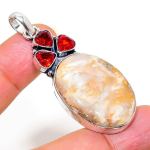 Fossil Coral, Garnet Handmade 925 Sterling Silver Pendant 2.17 w4z47
