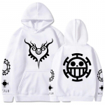 Fashion Anime One Piece Hoodie Lahtine Unisex Hoodie Law Printing Pullover Pikad varrukad 3XL valge