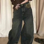 Y2K Streetwear Leopard Patchwork Baggy Teksad P&uuml;ksid Naistele Vintage riided Laia s&auml;&auml;rega naistep&uuml;ksid Ropa De Mujer S sinine