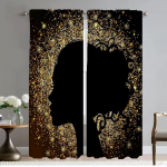 Must Kuld Aafrika Daami Kardinad Lastetuba Elutoa Kardin Kardinad Magamistuppa Varjud Vahesein Halloweeni Dekoratsioon Paneel W132xH241cmx2pcs-CL