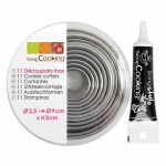 11 emporte-pi&egrave;ces ronds en inox + Stylo de gla&ccedil;age noir