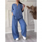 Puuvillasegu Linane Komplekt Kaks 2 Osa M&uuml;&uuml;k Vabaaja Pikkade Varrukatega N&ouml;&ouml;pidega Lahtine Pluus S&auml;rk&K&otilde;rge Elastsusega Laiade S&auml;&auml;rtega Lahtised P&uuml;ksid Kost&uuml;&uuml;mid XL tumesinine v&auml;rv