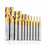 Titaaniga kaetud HSS-alumiiniumfrees, 1,5-10 mm, nelja servaga, sirge varrega 10-Piece Gold Cutter Set 2-10mm