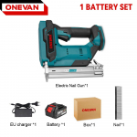 ONEVAN F30G Elektriline naelap&uuml;stol Naeltrell Klammerdaja Raamimisp&uuml;stol Tacker M&ouml;&ouml;bliklammerdaja Puidut&ouml;&ouml;riist Makita 18V aku jaoks 1xBattery-EU PLug