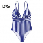 Suvine Monokini V-kaelusega Sling Seljata &uuml;hes t&uuml;kis bikiinid Triibuline Print Kiiresti Kuivavad Slim Fit Kehakontuurivad Monokini S tumesinine v&auml;rv