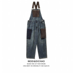 Unisex Jaapani Retro Tunked Jeansid Kontrastsete Traksidega 28 sinine