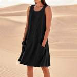Naiste suvekleidid, vabad rannapuhkuse vabad varrukateta p&auml;ikesekleidid taskutega. L must