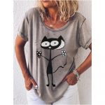 Retro naiste T-s&auml;rk Anime Cat Graafilised t&uuml;drukute riided Suvised V-kaelusega l&uuml;hikeste varrukatega T-s&auml;rgid Naiste Harajuku t&auml;navariided Suur pluus M