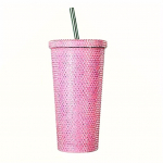 Rhinestone s&auml;delev tass 2-kihiline roostevabast terasest termospudel naistele joogipurk rhinestones kohvipurk korduvkasutatav k&otilde;rretops kaanega 500ml lilla