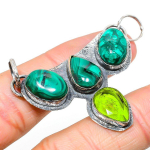 Malachite, Peridot Handmade 925 Sterling Silver Gift Pendant 1.77 p2f78