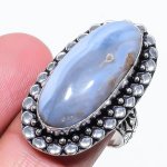Natural Blue Lace Agate Gemstone 925 Sterling Silver Gift Ring Size 9 d1n33