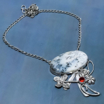 Dendrite Opal, Garnet 925 Sterling Silver Jewelry Necklace 18 l7w16