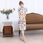 2025 Neljapoolne Veniv Keskmine &Uuml;hekihiline Retro Cheongsam Kleit XL