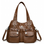 Pehme nahast suure mahutavusega &otilde;lakott keskealistele naistele, ema kott, pendeldaja mitmetaskuline crossbody kott pruun