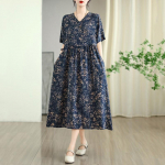 L&uuml;hikeste varrukatega Pluss suurus Puuvillane linane vintage lilleline uus kleit naistele vaba vaba pikk suvekleit M