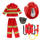 Kids Firefighter Costume Dress up Clothes for Holiday Activities helmet red