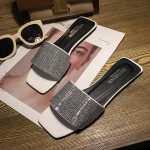 Naiste 2019. aasta suve strasskividega lamedad sandaalid - Trendikad Korea stiilis &uuml;he rihmaga pl&auml;tud 37 must