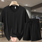 Suur Suurus 6XL-13XL &Uuml;le suurusega Suve 2 Osaline Komplekt Meeste T-s&auml;rk Vabaaja L&uuml;hikeste P&uuml;kste Komplekt Vintage Riided 6XL(95kg-110kg) must