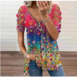 YYFS Naiste mood vabaaja suve kevadised l&uuml;hikeste varrukatega V-kaelusega pluusid ja s&auml;rgid S punane