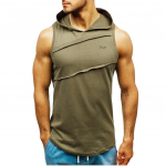 Men Hooded Striped Splicing vest jacket Patchwork Sleeveless Contrast Hoodie L