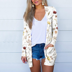 Naiste mood, vaba vabaaja tasku, lilleprinteriga pikkade varrukatega kardiganjakitopid M